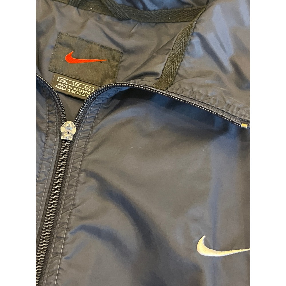 Nike Mens XXL Navy Blue White Colorblock Full Zip Windbreaker Jacket Swoosh